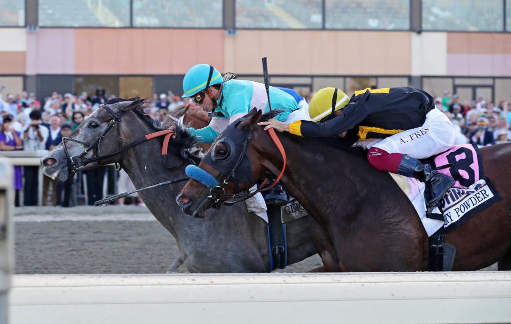 Clicquot defeats Dry Powder in Cotillion Stakes.  (Ryan Denver/EQUI-PHOTO)