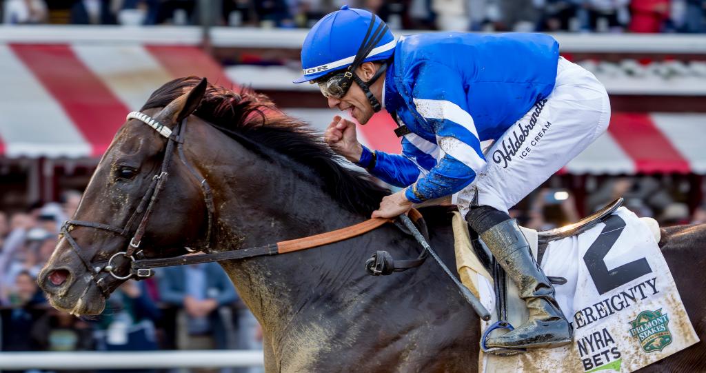 Kentucky Derby, Belmont Stakes, and Travers Stakes winner Sovereignty (Eclipse Sportswire)