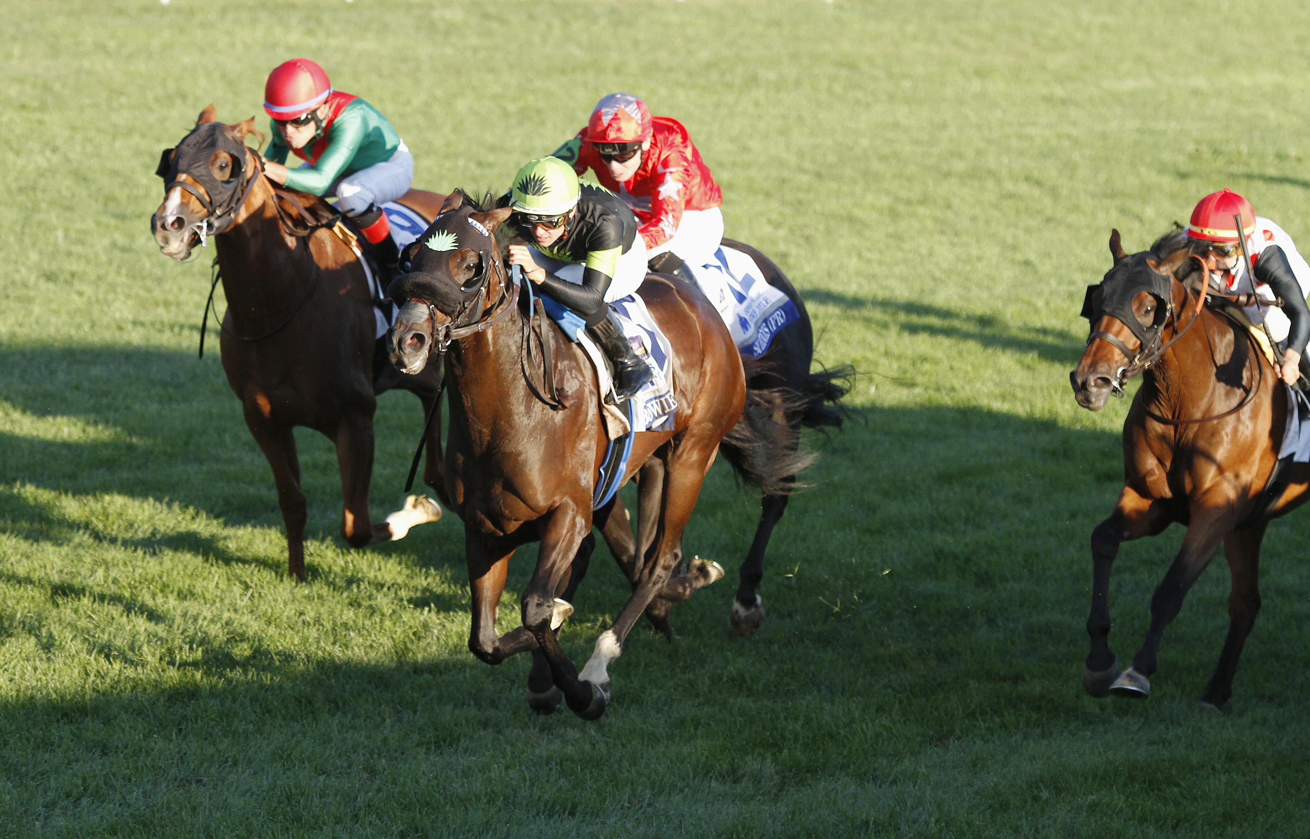 Bowies Hero streaks home in the Shadwell Turf Mile.