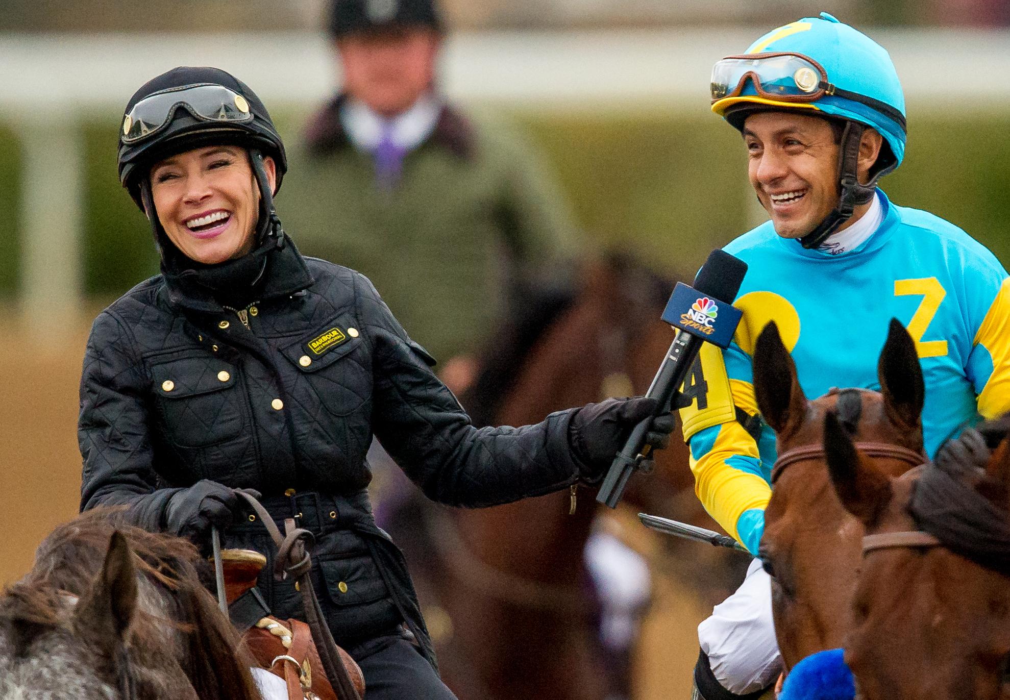 Barton Brothers shares a laugh with Victor Espinoza after he won the Breeders' Cup Classic aboard American Pharoah.