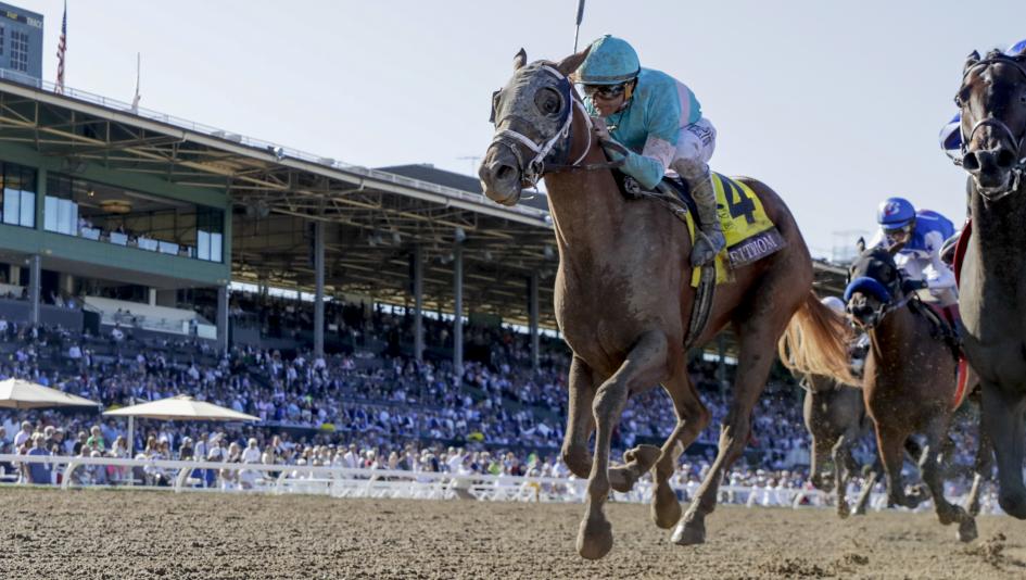 British Idiom outruns Donna Veloce to win the Breeders' Cup Juvenile Fillies.