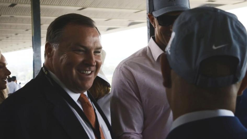 Tom Ludt at the 2018 Belmont Stakes, where Phoenix Thoroughbreds' Gronkowski finished second to Justify.