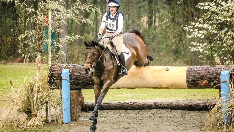 Joanie Morris, pictured with OTTB Four Schools, has spent her career in horse sports and is a big fan of off-track Thoroughbreds.