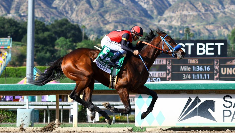 So Happy Goes the Distance to Win Santa Anita Derby, Meaning Takes Oaks