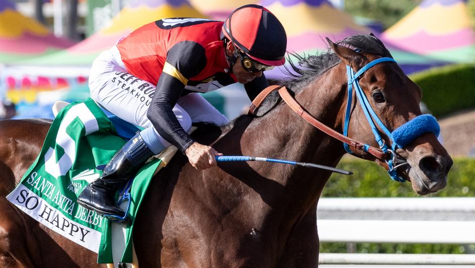 So Happy, Santa Anita Derby, Kentucky Derby, horse racing, Mark Glatt, Norman Stables, Saints or Sinners, trainer, owner, jockey, Mike Smith, San Vicente Stakes, San Felipe Stakes, Runhappy, Leverett Miller, pedigree, speed figures, running style, ABR