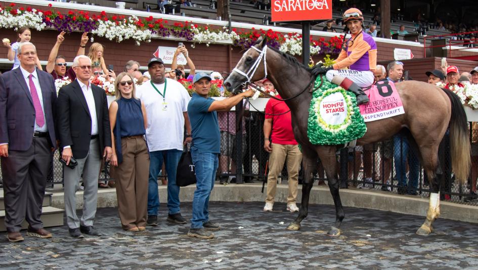 Ted Noffey, Hopeful Stakes, Saratoga, Breeders’ Cup Juvenile, Spendthrift Farm, Todd Pletcher, John Velazquez, colt, juvenile, horse racing, Ned Toffey, namesake, Into Mischief, pedigree, speed figure, ABR