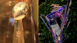 The Vince Lombardi Trophy and Justify's Triple Crown trophy