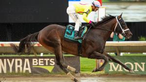 Cigar Mile, Aqueduct, Doc Sullivan, Mika, Pentathlon, Crazy Mason, Brazenly, Equibase, Phileas Fogg, Bishops Bay, Flavien Prat, Irad Ortiz, jockey, trainer, Brad Cox, Gustavo Rodriguez, Gregory Sacco, gambling, betting, horse racing, ABR